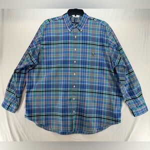 Ralph Lauren Button Down Up Shirt Blue Green Pink Plaid Mens Size 2XB